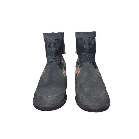 Desigual Suede Wedge Ankle Boots Tassel Zip Embroidered Gray Pink Size US 8.5 - Picture 8 of 8